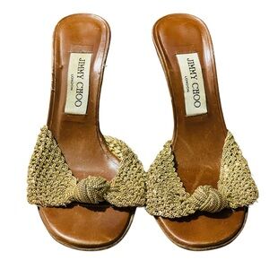 Jimmy Choo Vintage Y2K Gold Chain Knotted Heel Sandals Size 37